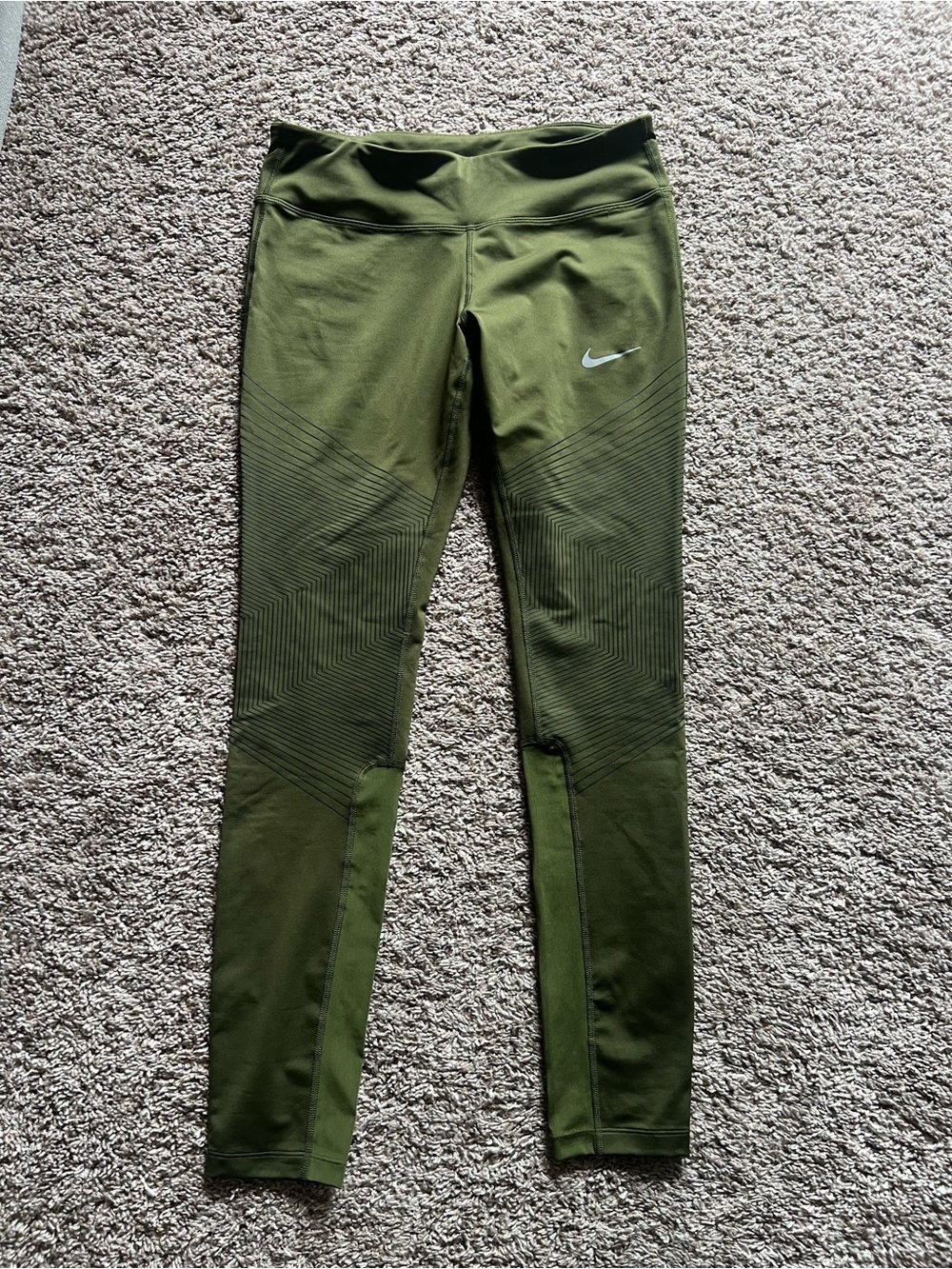 Nike Olive Green Athletic Leggings with Subtle Textured Design